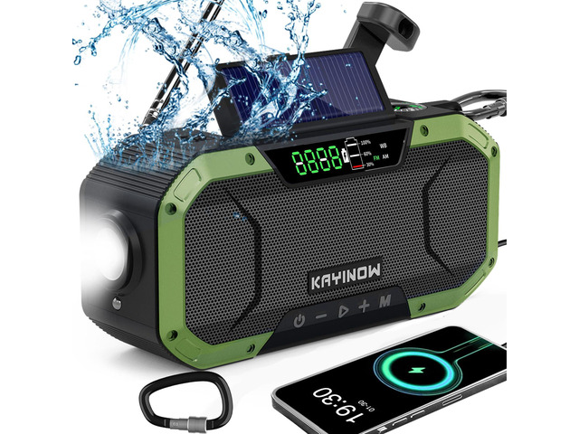 Hand Crank Emergency Radio,Portable AM FM NOAA Weather Radio,Solar Power,18500mWh/5000mAh Battery Operated,USB Charging Flashlight,Waterproof,SOS...