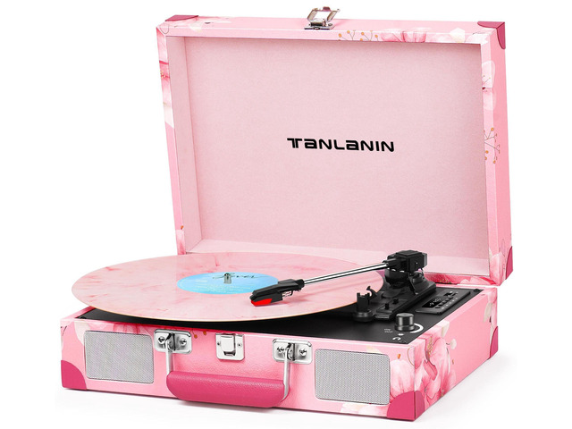 Vinyl Record Player with Bluetooth, Portable Suitcase Record Players, 3 Speed Turntable Vinyl Player with USB/TF Recording, EQ Modes, Built-in...