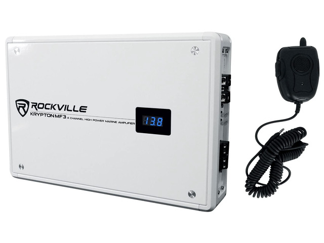 Krypton MF3 White 4 Channel Marine Amplifier Boat Amp 1600W Peak/400W RMS Dyno Certified, Class A/B, Bridgeable, Conformal Coated PCB, PA Mic,...