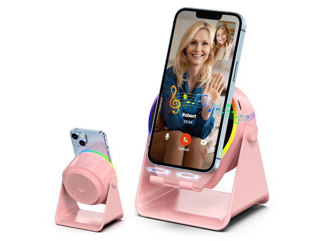 Wireless Induction Speaker,Bluetooth Speaker with Phone Stand No Pairing Needed, RGB Light, Stereo Sound, 360° Adjustable Holder for...