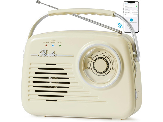 Portable AM FM Radio, Retro Radios Battery Powered & Plug-in Wall, Vintage Radio with Bluetooth, Easy to Use Large Dial for Home/Outdoor/Kitchen...
