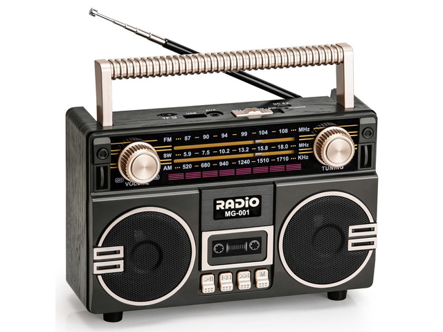 Portable Retro Radio AM/FM/SW with Dual Speakers Vintage Radio with Bluetooth/USB/TF Card/AUX Playback, Rechargeable Battery Operated or AC...