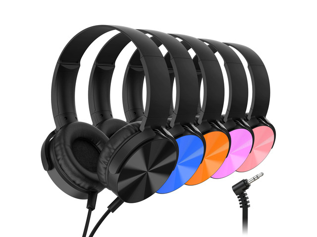 Kids Headphones Bulk 5 Pack, Durable Wired School Headphones for K-12 Classroom, Foldable Student Headphones for Library, Online Listening, Tablet,...