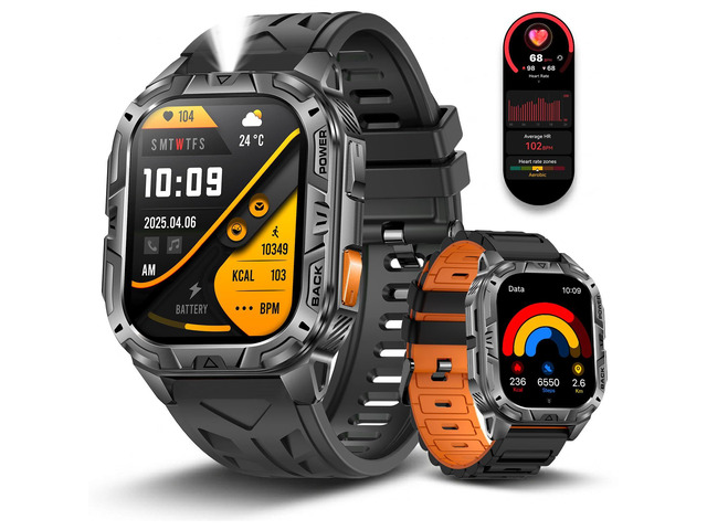Military Smart Watch for Men with Flashlight (Answer/Make Calls) 60 Days Battery/Heart Rate/Sleep Monitor/2.01' HD/IP68 Waterproof/100+ Sports...