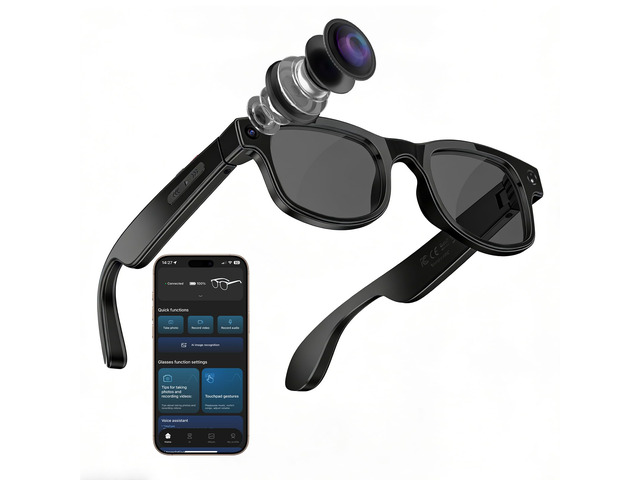 Smart Glasses with Camera, AI Camera Glasses, Video Recording, Voice Assistant Control Bluetooth Music for Men Women Teenager