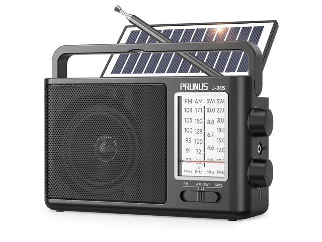 J08 Portable Radio AM FM with Solar, Battery and USB Charging Loud Speaker, Excellent Reception, Big Knobs Easy to Use for Senior, for Indoor and...
