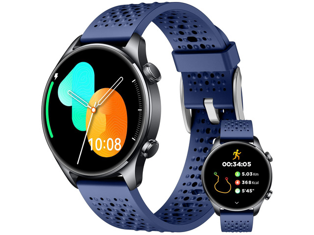 GPS Smart Watch for Men Android iPhone, 30m Waterproof Outdoor Watch Blue Men's Fitness Watch Bluetooth Call, 1.43' AMOLED Round Display, Heart...