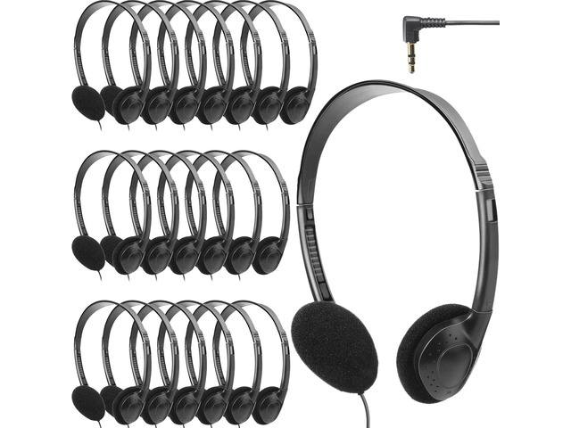 20 Pack Headphones Bulk Libraries Wired on Ear Headphones Over The Head Earphones for Boys Girls Adults(Black)