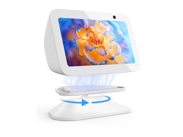 Stand for Echo Show 5 (3rd Gen), Adjustable Tilt Swivel Stand Anti-Slip Base Strong Magnetic Compatible with 2023 Release Show 5 Smart Speaker- White