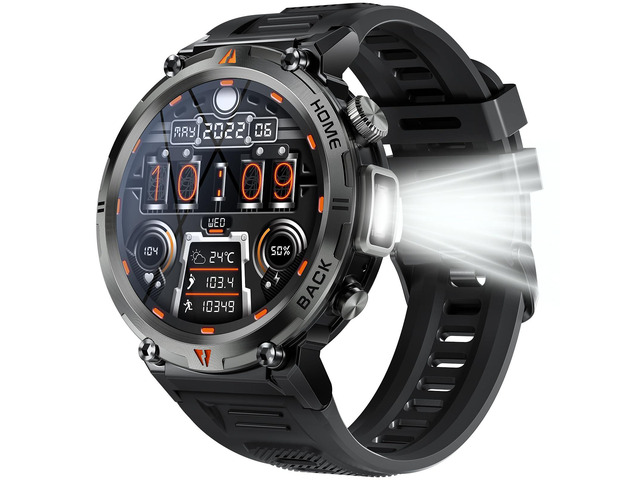 Military Smart Watch for Men Tactical Rugged Bluetooth Call Flashlight 1.45'' Big Screen Fitness Tracker Heart Rate Sleep Monitor Waterproof...