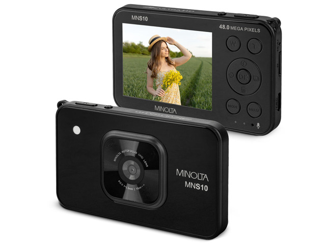 MNS10 Super Slim 48MP Camera, 4K Ultra Video, AI Filters (Black) Built-in free Frameo app, WiFi, video & photo sharing, 16GB storage