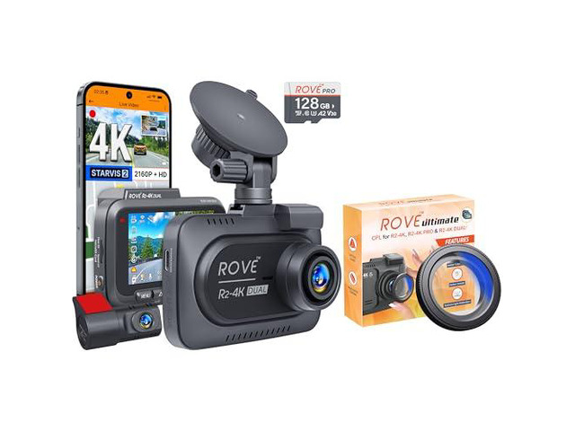 R2-4K Dual Dash Cam with CPL Filter, Front and Rear for Cars Bundle Includes CPL Filter, 4K Front and 1080P Rear, STARVIS 2 Sensor, Super Night...