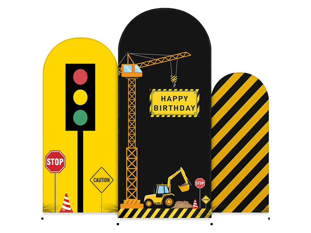 Construction Birthday Party Arch Cover Set of 3 Construction Arch Backdrop Spandex Stretch Backdrop Stand Cover 4ft, 5ft, 6ft (Traffic Light)
