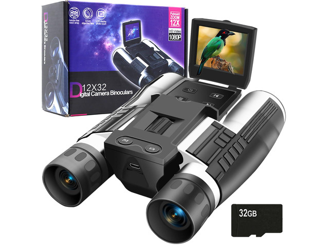 12x32 Binoculars for Adults, Digital Binoculars with Camera 48MP Photo 2.5K Video 2.4' LCD Display Screen with 32GB Micro SD Card for Bird Watching...