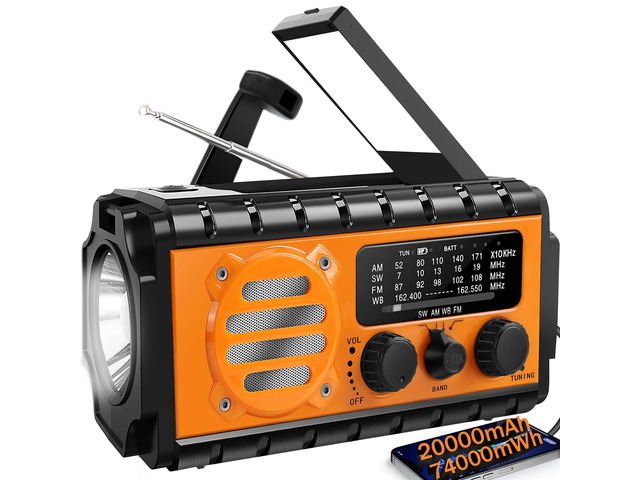20000mah Hand Crank Emergency Radio,SW/NOAA/AM/FM Weather Radio, Solar Powered Hand Crank Chager with Bige Batery Powered,Portable,Cellphone...