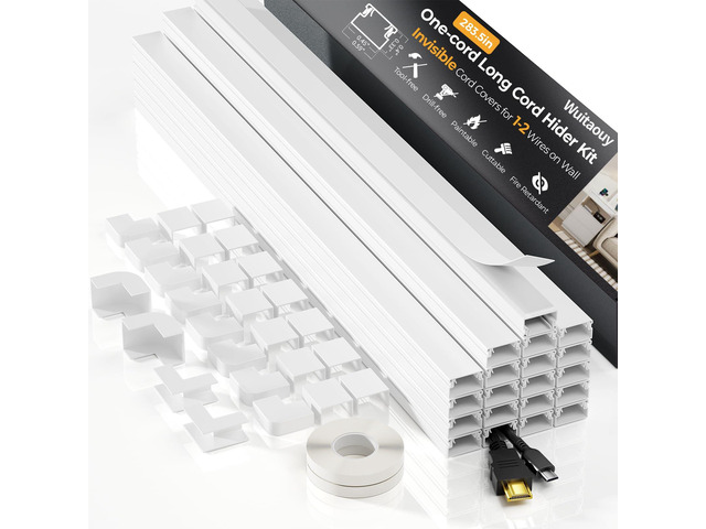 Cord Hider, 283.5in Cord Covers for 1-2 Wires on Wall, Paintable Wire Hider Wire Covers for Cords on Walls, Easy Set-up Cable Hider Cable Raceway...