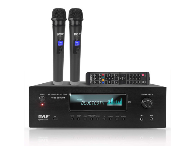 1000W Bluetooth Home Theater Karaoke Receiver - 5.2-Ch Stereo Amplifier 2 UHF Wireless Microphone Video Pass-Through Supports, MP3/USB/HDMI/AM/FM...