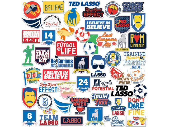 Ted Lasso 50ct Vinyl L Deluxe Stickers Variety Pack, Tablet, Indoor/Outdoor