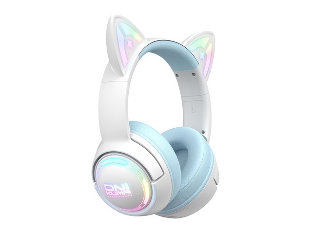 Wireless Cat Ear Gaming Headset with RGB Lights Tri-Mode (2.4G Wireless/Bluetooth/Wired) Over-Ear Headphones with Mic, 50mm Drivers, Low Latency,...