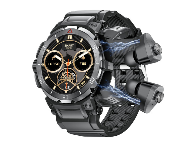 Smart Watch with Earbuds for Men, 1.53' HD Screen Military Watch, Answer/Make Calls, Sports Fitness Trackers with Heart Rate, Blood Oxygen, Sleep...