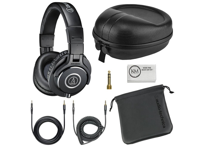 ATH-M40x Professional Studio Monitor Headphones Bundle with Full Sized Hard Body Headphone Case and Microfiber Cleaning Cloth (3 Items)