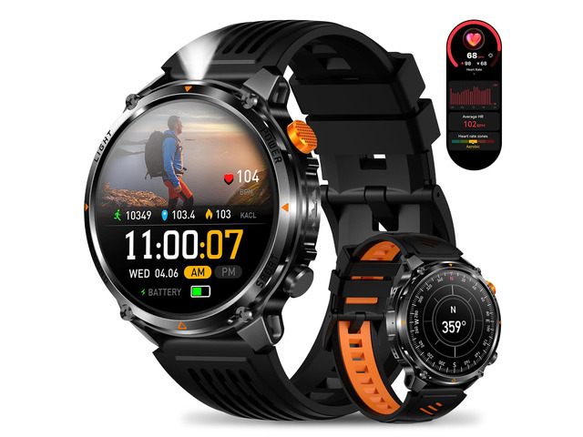 MIlitary Smart Watch with Compass/Flashlight for Android & iPhone (2 Bands) 100 Days Battery/IP68 Waterproof, Answer/Make Calls, 1.7' HD Fitness...