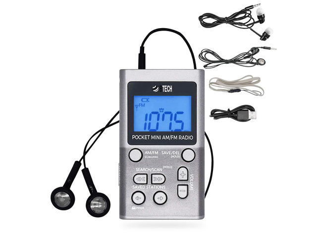 MPR-AF1 AM FM Personal Radio with Two Types of Stereo Headphones, Clock, Great Reception and Long Battery Life, Mini Pocket Walkman Radio with...
