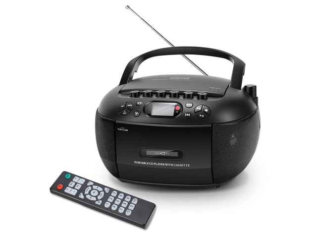 Portable CD and Cassette Player Combo with Bluetooth, FM Radio, Remote Control, USB/AUX, Tape Recording, AC or D Battery Powered, LCD Display ...