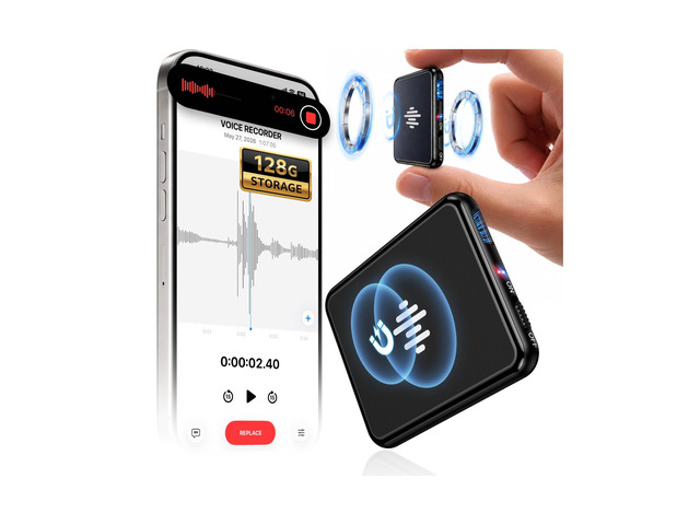128GB (9800Hour) Digital Voice Activated Recorder, Double-Sided Magnetic Audio Recorder with Playback, USB-C Voice Recorder with AI Noise...