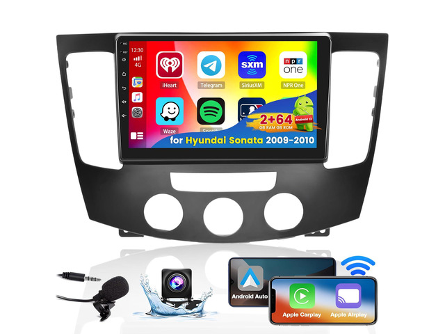 2+64G 9' Car Radio for Hyundai Sonata 2009-2010 (Manual A/C) Touch Screen for Sonata with Wireless CarPlay Android Auto WiFi Bluetooth GPS...