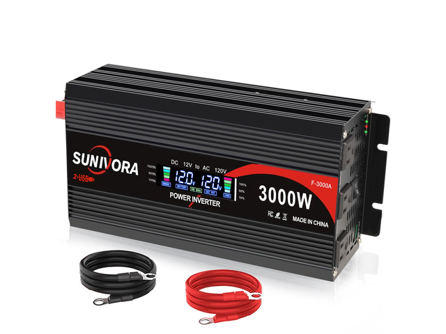 3000 Watt Power Inverter 12V DC to 110V/120V AC Converter 6000W Peak with LCD Display, 3 AC Outlets & 2 USB Ports Power Inverters for Vehicles Car...