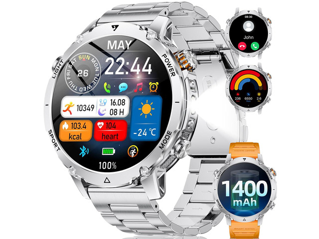 Military Smart Watches for Men,1400mAh Battery Smart Watch with Flashlight,1.7' HD Screen 5ATM Waterproof Fitness Tracker Smartwatch with 110+...