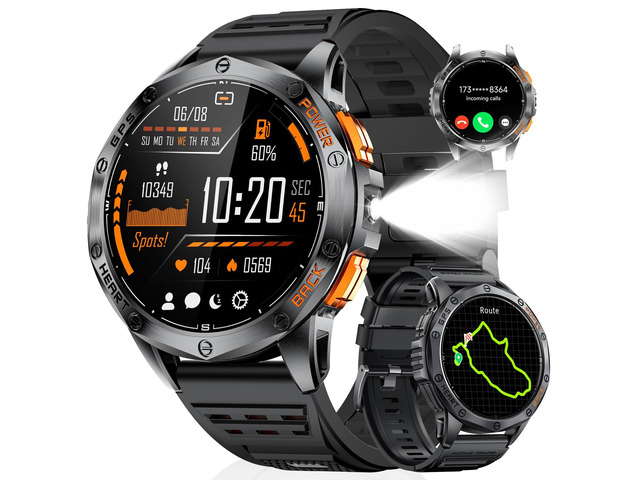 GPS Smart Watch for Men, 1.43'' AMOLED Always on Display, LED Flashlight/Compass/45 Days Battery/IP68 Waterproof Smartwatch, 100+ Sport Mode,...