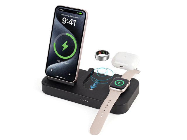 4 in 1 Charging Station for Oura Ring Gen 3 Charger (Oura Ring Charger NOT Included), 15W Fast Magnetic Charger for iPhone, Apple Watch, AirPods,...