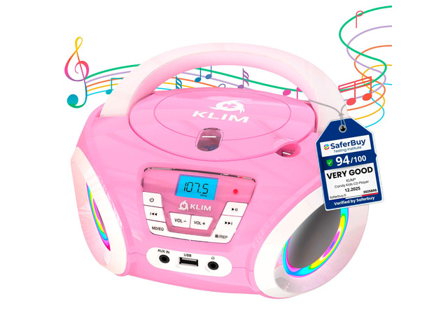Candy Kids Boombox CD Player for Children with FM Radio and Speakers With cheerful disco function including batteries and power cord for...