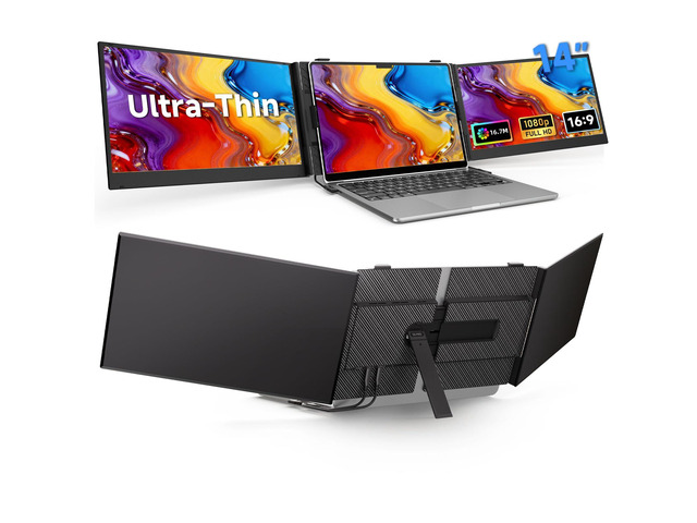 Laptop Screen Extender Monitor - Triple 14' Ultra Thin IPS FHD 1080P Portable Monitors for 13.3'-17' Laptops Compatible with Windows Mac Travel Work