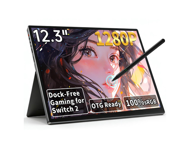S123E 12.3 Inches Portable Monitor Touchscreen Monitor for Switch/Switch 2 1920 x1280 Ultra Slim Mini Travel Monitor 1280P IPS Display 100% sRGB...