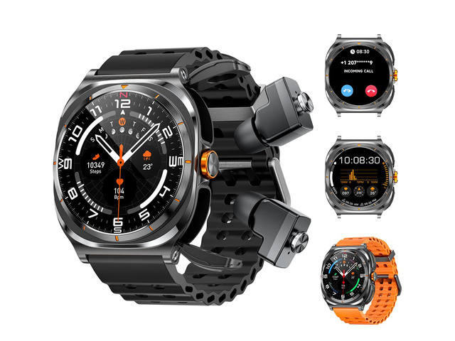 Smartwatch with Earbuds(Orange & Black 2 Straps), Listen to Music, Answer/Make Calls, Sports Fitness Trackers with Heart Rate, Blood Oxygen, Sleep...