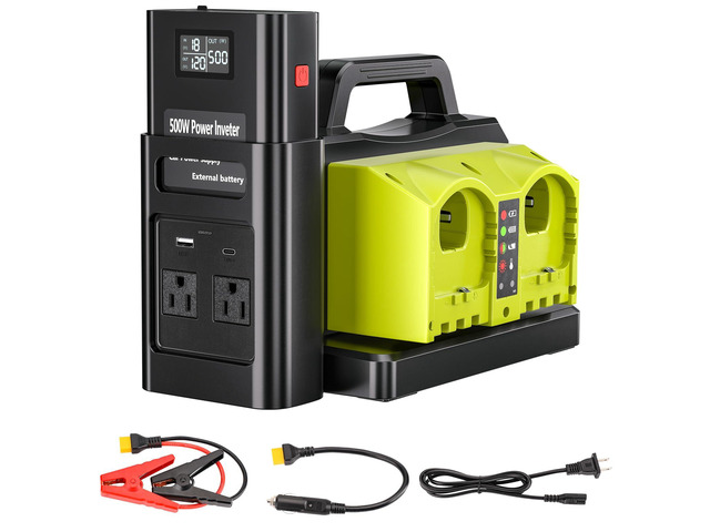 500W Pure Sine Wave Power Inverter for Ryobi 18V Battery, 4-Ports DC 18V to AC(2 Outlets) 120V Car Charger Plug Inverter Adapter Converter for...
