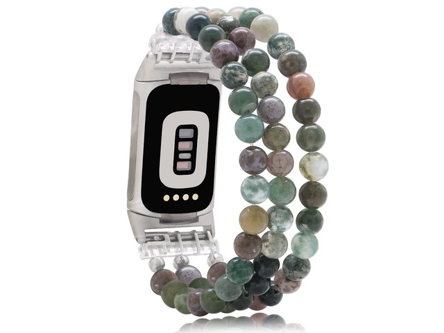 Compatible with Fitbit Charge 6/5 Natural Gemstone Beaded Handmade Adjustable Bracelet Replacement Band for Women