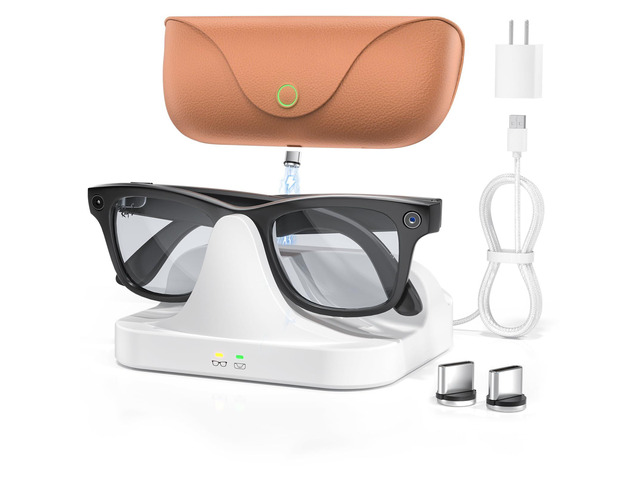 2-in-1 Magnetic Charging Dock for Ray-Ban Meta Glasses with 15W Adapter for Wayfarer/Skyler/Scirber Opotics/Blayzer Optics Charger for RayBan Meta...
