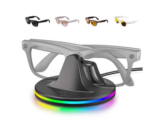 Charging Dock for Meta Glasses Ray-Ban: Wayfarer, Skyler, Headliner & Oakley HSTN Smart Glasses Charger with LED Power Status Light, Black