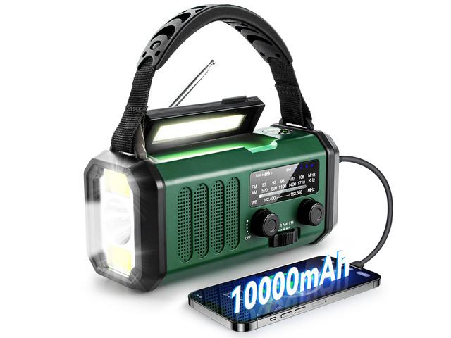 NOAA Emergency Weather Radio,Best Portable 10000mAh Battery/Hand Crank/Solar Powered AM/FM Wind Up Radios,Type-C Phone Charger,Flashlight,Reading...