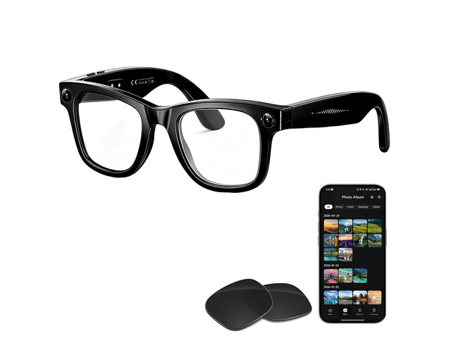 AI Smart Glasses with 8MP Camera, Bluetooth Glasses for Men Women 1080P Anti-Shake Video Recording, Real Time Translation, AI Voice Assistant,...