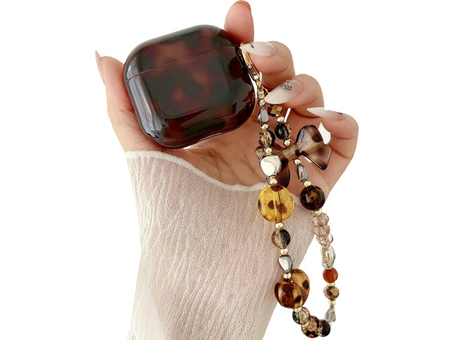 for AirPods 4 Case with Lanyard, Soft TPU Brown Tortoise Shell Amber Leopard Pattern for Women Girls Cover with Strap Charm Keychain for AirPods 4