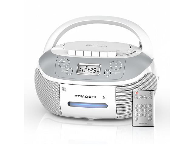 Portable CD Player Boombox with Cassette Player - AM FM Radio,Tape/CD Recording, USB/SD Inputs,Retro Stereo Sound,Dual AC/DC Power,Remote & Backlit...