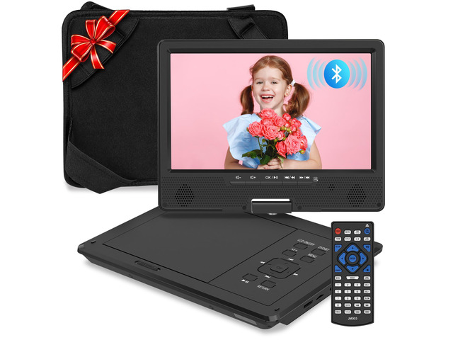 12.5' Portable DVD Player with Bluetooth, 10.1' Swivel Screen 5 Hours Rechargeable Battery, Portable Kids DVD, Supports SD/USB/CD, Regions Free,...