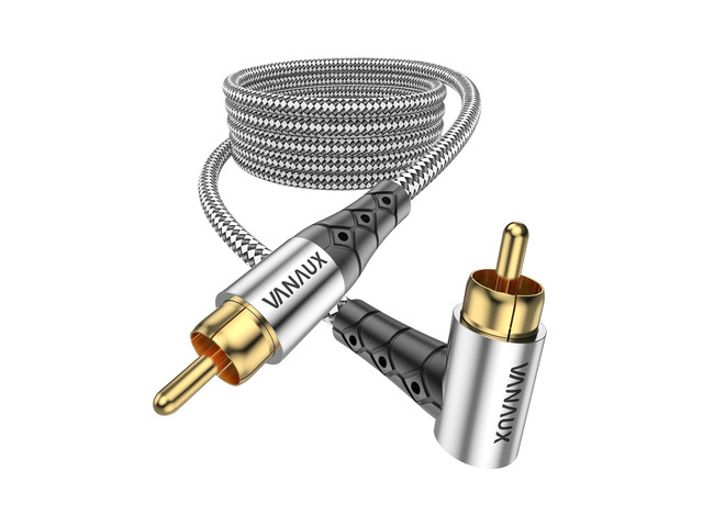 Subwoofer Cable 90 Degree RCA to RCA Audio Stereo Cable Male to Male 24K Gold Plated Connector Nylon Braided Double Shielded Clean Sounding Signal...