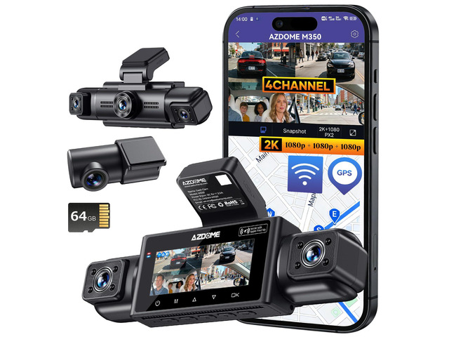 Front Rear Dash Cam 4K+1080P WiFi6 App Free 64GB Card 4K front + 1080P rear recording. WiFi 6 app, voice control, ADAS, G-sensor, 24H parking...