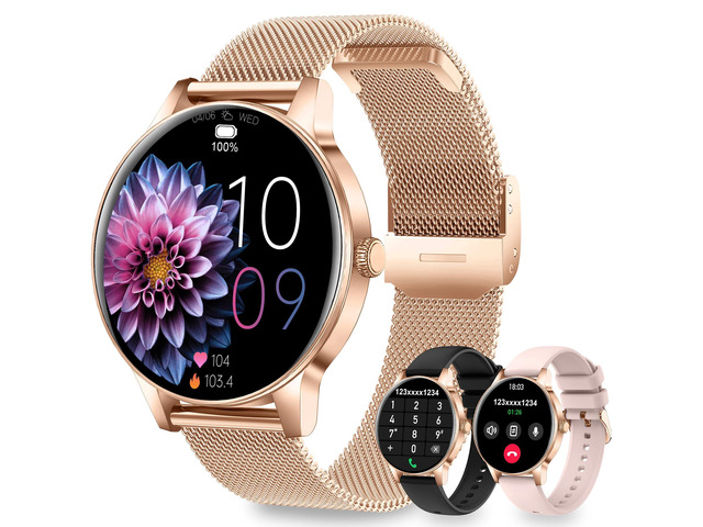 Smart Watches for Women, 1.27' HD Round 3 Bands Rosegold Fitness Tracker for Android Phones & iPhones, Answer/Make Calls, Sleep Monitor, IP68...
